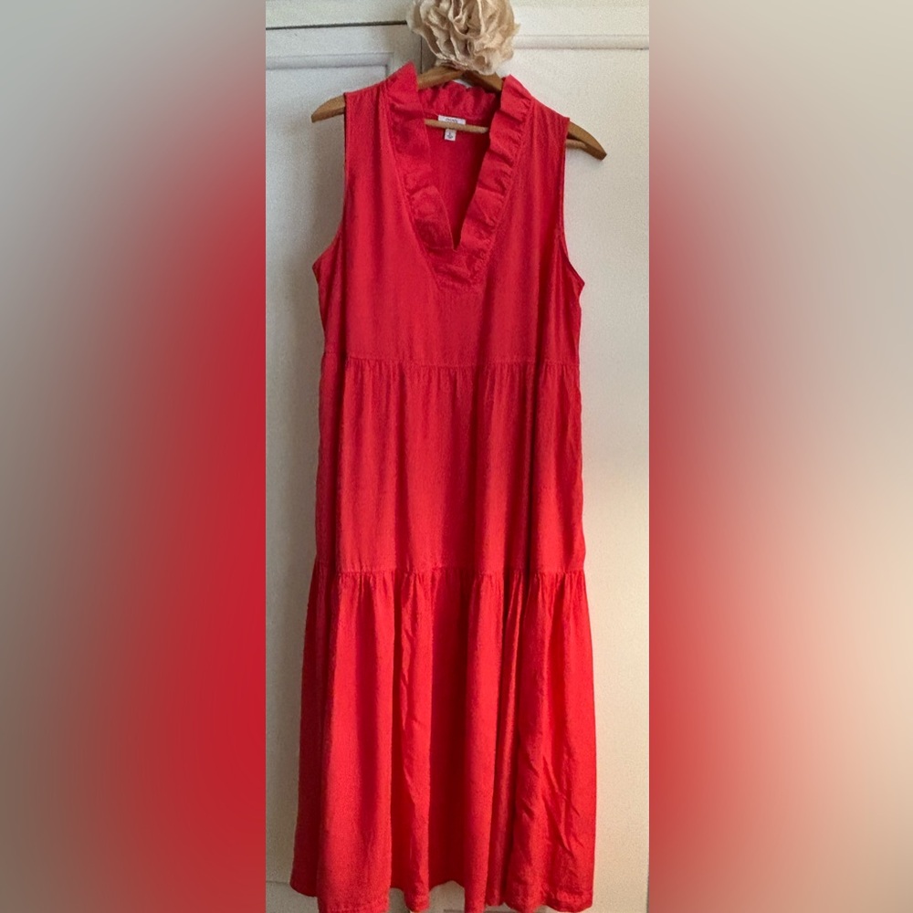 Vibrant Coral Sleeveless Dress crown & ivy L